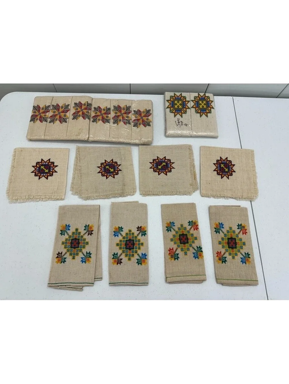 18 Vintage Thai Tribal Crafts Karen Yao Thai Lua Napkins Hemp? Geometric Stitch